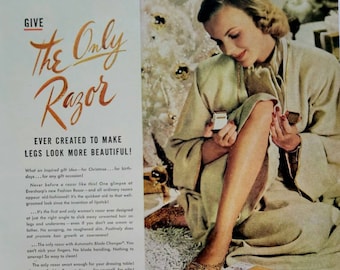 1948 Schick Eversharp Fashion Razor Ad: Vintage Bathroom Wall Art Magazine Print Advertisement