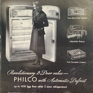 1952 Philco Refrigerator Vintage Advertisement Kitchen Decor Vintage Wall Art Appliance Ad Fridge Ad Magazine Ad Unique Art Black White Art