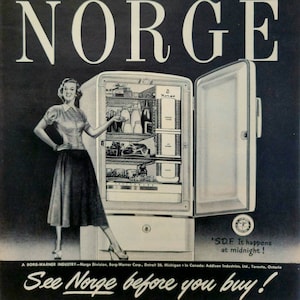 1948 Norge Refrigerator Vintage Advertisement Kitchen Wall Art Appliance Decor Vintage Fridge Ad Vintage Kitchen Decor Magazine Ad