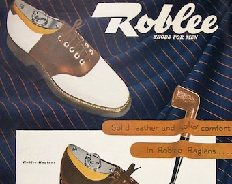 1945 Roblee Shoes Ad: Vintage Men's Fashion Bedroom Decor Magazine Print Advertisement