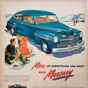 1947 Mercury Automobile Vintage Advertisement Automotive Wall Art Classic Car Print Man Cave Decor Original Magazine Ad Automobilia Auto Art