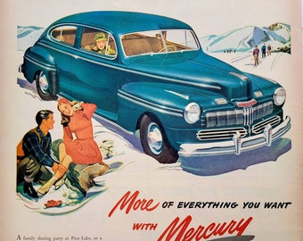 1947 Mercury Automobile Vintage Advertisement Automotive Wall Art Classic Car Print Man Cave Decor Original Magazine Ad Automobilia Auto Art