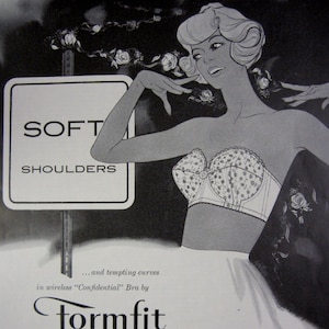 1959 Formfit Strapless Bra vintage Publicité vintage Lingerie Womens Fashion Boutique Decor Chambre Salle de bain Wall Art Magazine Ad Pin Up