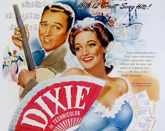 1943 Dixie Vintage Movie Poster Print Bing Crosby Celebrity Wall Art Movie Decor Original Magazine Movie Ad Hollywood Musical Ephemera
