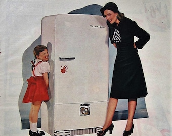 1945 Norge Refrigerator Ad: Vintage Kitchen Appliance Wall Art Magazine Print Advertisement