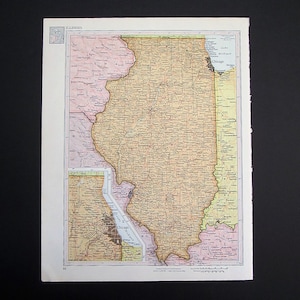 Vintage 1960 Illinois Map / Mapa Ścienna / Dekoracja Biura / Illinois Art / Vintage Atlas Map / Mapy Stanowe / Mapy Jako Sztuka / Chicago Art