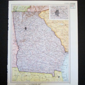 Vintage 1960 Georgia Mappa / Mappa Wall Art / Office Decor / Georgia Art / Vintage Atlas Mappa / Mappe di Stato / Mappe come Arte / Savannah / Atlanta Art