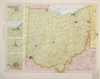 Vintage Ohio Map 1960 / Map Wall Art / Office Decor / Ohio Art / Vintage Atlas Map / State Maps / Maps As Art / Cleveland Art Cincinatti Art