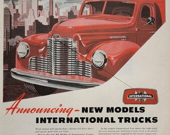 1947 International Truck Ad: Vintage Automotive & Garage Wall Art Magazine Print Advertisement