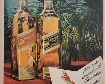 Johnnie Walker Scotch Whisky Christmas Ad 1937 RED BLACK LABEL