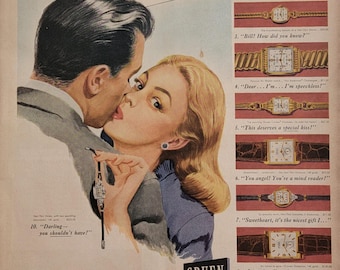 1946 Gruen Watches Ad: Vintage Jewelry Wall Art, Jeweler Gift, Antique Watch Magazine Advertisement