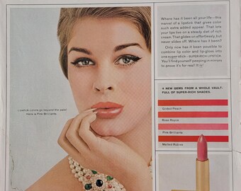 1965 Helena Rubinstein Super-Rich Lipstick Ad: Vintage Bedroom Bathroom Wall Art, Makeup Magazine Advertisement