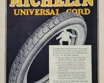 1920 Michelin Universal Cord Tires Ad: Vintage Automotive Magazine Print Advertisement