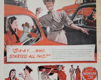1946 MacMillan Motor Oil Ad: Vintage Automotive Magazine Print Advertisement