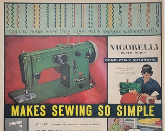 1955 Vigorelli Sewing Machine Vintage Advertisement Craft Room Decor Sewing Decor Fashion Art Seamstress Gift Magazine Ad Unique Art