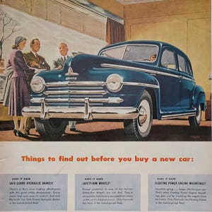 1948 Plymouth Vintage Advertisement Antique Car Ad Classic Car Decor Original Magazine Print Ad Automotive Print Man Cave Decor Automobilia
