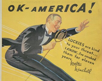 1932 Lucky Strike Ad: Vintage Tobacco Magazine Print Advertisement, Man Cave Wall Art, Tobacciana