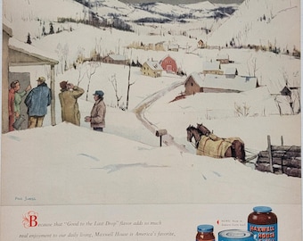 1948 Maxwell House Coffee Vintage Ad: Vintage Kitchen Decor Magazine Advertisement, Paul Sample Art