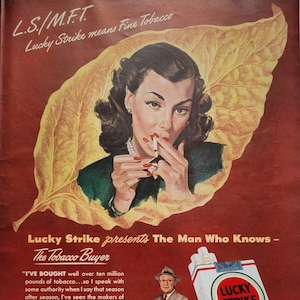 1950 年ラッキー ストライク タバコ ビンテージ広告、広告、雑誌 1950 年ラッキー ストライク タバコ ビンテージ広告、広告、雑誌