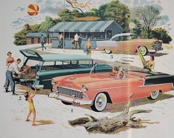 1955 Chevrolet Vintage Advertisement Automotive Wall Art Man Cave Decor Classic Car Art Antique Chevy Ad Magazine Ad Automobilia Antique Car