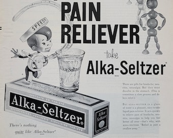 Publicité Alka-Seltzer de 1959 : publicité imprimée vintage pharmacie Decor magazine, art de bureau de médecin