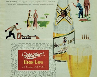 1950 Miller Beer Vintage Advertisement Kitchen Decor Man Cave Wall Art Miller High Life Unique Art Bar Decor Magazine Print Ad Vintage Beer