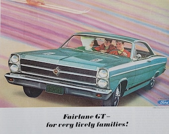 1966 Ford Fairlane Automobile Vintage Advertisement Classic Car Ad Vintage Car Ad Automotive Wall Art Man Cave Decor Magazine Ad Automobilia
