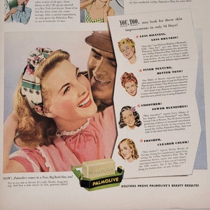 1945 Palmolive Soap Vintage Advertisement Bathroom Wall Art Powder Room Decor Bathroom Decor Unique Art Original Magazine Print Ad Ephemera