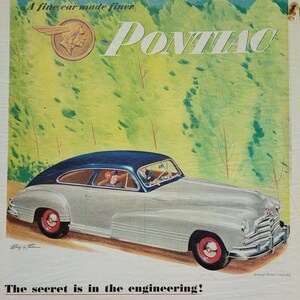 1947 Pontiac Vintage Advertisement Automotive Wall Art Man Cave Decor Classic Car Decor Original Magazine Print Ad Automobilia Unique Art