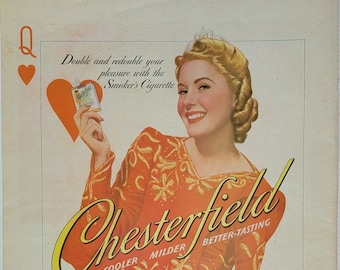 1940 Chesterfield Cigarettes Vintage Advertisement Man Cave Wall Art Bar Decor Vintage Tobacco Ad Smoking Magazine Print Ad Tobacciana
