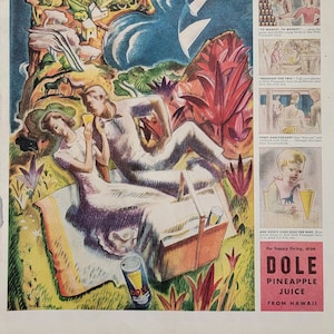 1939 Dole Pineapple Juice Vintage Advertisement Kitchen Wall Art Kitchen Decor Original Magazine Print Ad Unique Art Vintage Food Art