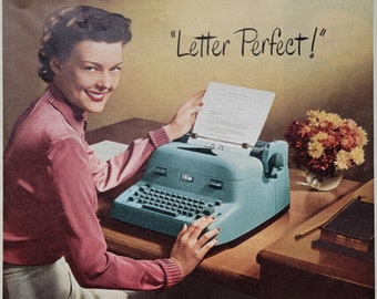 1950 IBM Electric Typewriter Ad: Vintage Mid-Century Office Decor, Gift for Writer, Magazine Advertisement