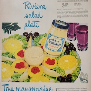 Pubblicità vintage della maionese Kraft del 1949 Arte murale della cucina Decorazione della tavola calda Decorazione della cucina Pubblicità vintage del cibo Pubblicità della rivista Arte unica