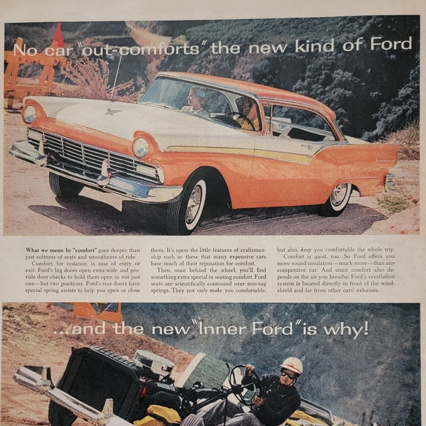 1957 Ford Fairlane Vintage Advertisement Automotive Wall Art Man Cave Decor Classic Car Print Vintage Car Ad Magazine Ad Automobilia