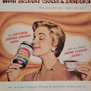 1957 Chase and Sanborn Instant Coffee Vintage Advertisement Kitchen Wall Art Diner Cafe Decor Coffee Decor Magazine Print Ad Coffee Shop Art