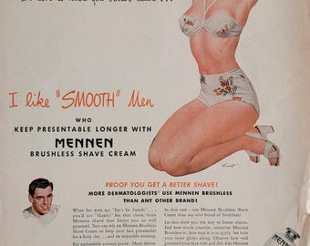 1940s Mennen Brushless Shave Cream Ad: Vintage Barber Shop Wall Art Print, Bathroom Decor