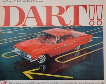 1961 Dodge Dart Vintage Advertisement Automotive Wall Art Classic Car Ad Car Decor Automobile Ad Magazine Ad Automobilia Antique Car Ad