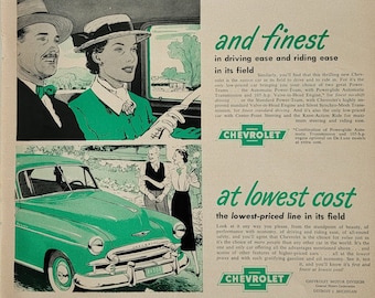 1950 Chevrolet Vintage Advertisement Antique Car Automotive Wall Art Man Cave Decor Classic Car Art Original Magazine Print Ad Automobilia