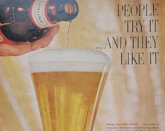 1959 Carling's Black Label Beer Ad: Vintage Bar & Kitchen Decor Magazine Print Advertisement