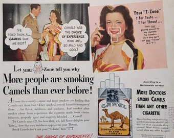 1948 Camel Cigarettes Ad: Vintage Tobacco Bar Decor Magazine Print Advertisement