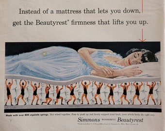 1957 Simmons Beautyrest Mattress Vintage Advertisement Bedroom Wall Art Hotel Decor Bedroom Decor Unique Art Original Magazine Print Ad