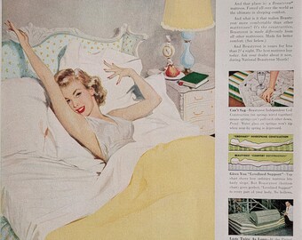 1951 Simmons Beautyrest Mattress Vintage Advertisement Bedroom Wall Art Hotel Decor Bedroom Decor Unique Art Original Magazine Print Ad