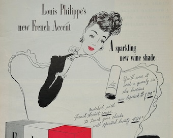 1946 Louis Philippe French Accent Lipstick Vintage Advertisement Make Up Ad Bathroom Wall Art Beauty Salon Decor Cosmetics Magazine Ad