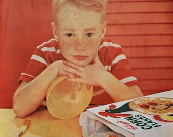 1959 Kellogg's Corn Flakes Cereal Vintage Advertisement Kitchen Wall Art Dining Room Decor Magazine Ad Kitchen Decor Food Art Breakfast Ad