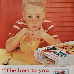1959 Kellogg&#39;s Corn Flakes Cereal Vintage Advertisement Kitchen Wall Art Dining Room Decor Magazine Ad Kitchen Decor Food Art Breakfast Ad