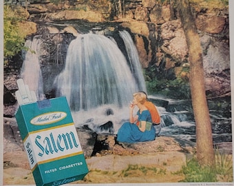 1957 Salem Cigarettes Ad: Vintage Tobacco Man Cave Bar Decor, Magazine Print Advertisement, Tobacciana