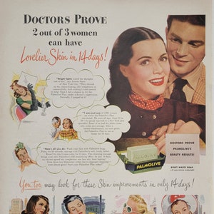 1946 Palmolive Soap Vintage Advertisement Bathroom Wall Art Powder Room Decor Bathroom Decor Unique Art Magazine Print Ad Vintage Soap Ad