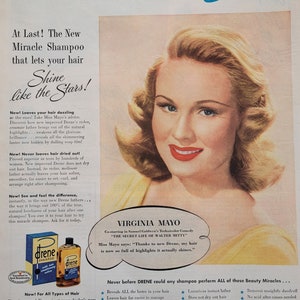 1947 Drene Shampoo Vintage Advertisement Virginia Mayo Bathroom Wall Art Beauty Salon Decor Beautician Gift Magazine Ad Unique Art