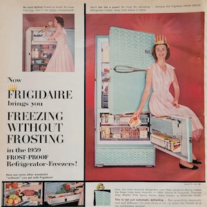1959 Frigidaire Refrigerator Vintage Advertisement Kitchen Wall Art Appliance Decor Magazine Ad Vintage Kitchen Decor Fridge Ad Unique Art