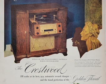 1947 RCA Victor Crestwood Radio Phonograph Ad: Vintage Music Decor Magazine Print Advertisement